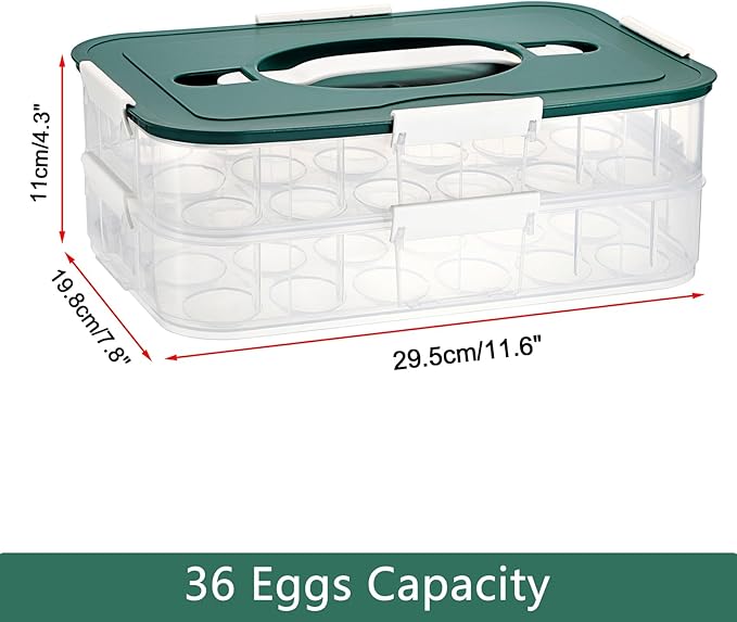 BTSKY Deviled Egg Platter with Lid, 2-Layer 36 Slots Deviled Eggs Carrier, Clear Portable Eggs Holder for Fridge Reusable Deviled Egg Tray Carton Box for Easter and Party Favor (2-Layer, Green)