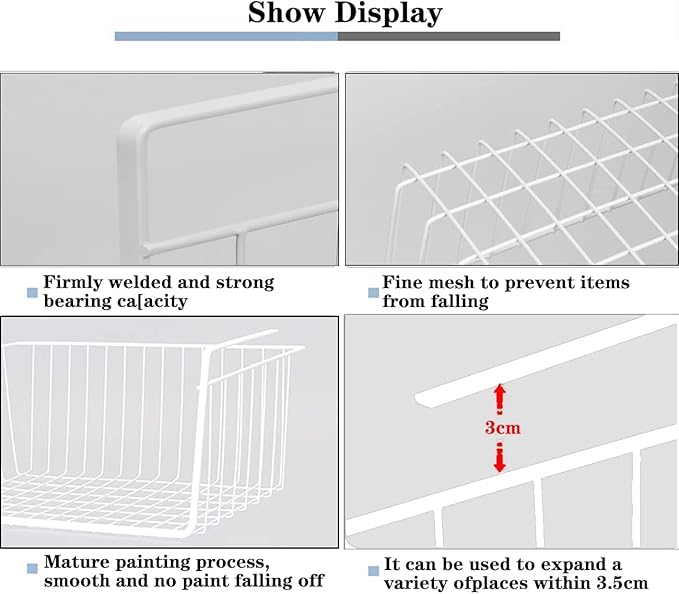 Under Shelf Baskets – 2Pcs Slide in Wire Hanging Storage Baskets Under Cabinet Shelf Storage Baskets for Kitchen Pantry Cupboard Dorm Room Closet Bookshelf, 15.7 x 9.8 x 5.9 in