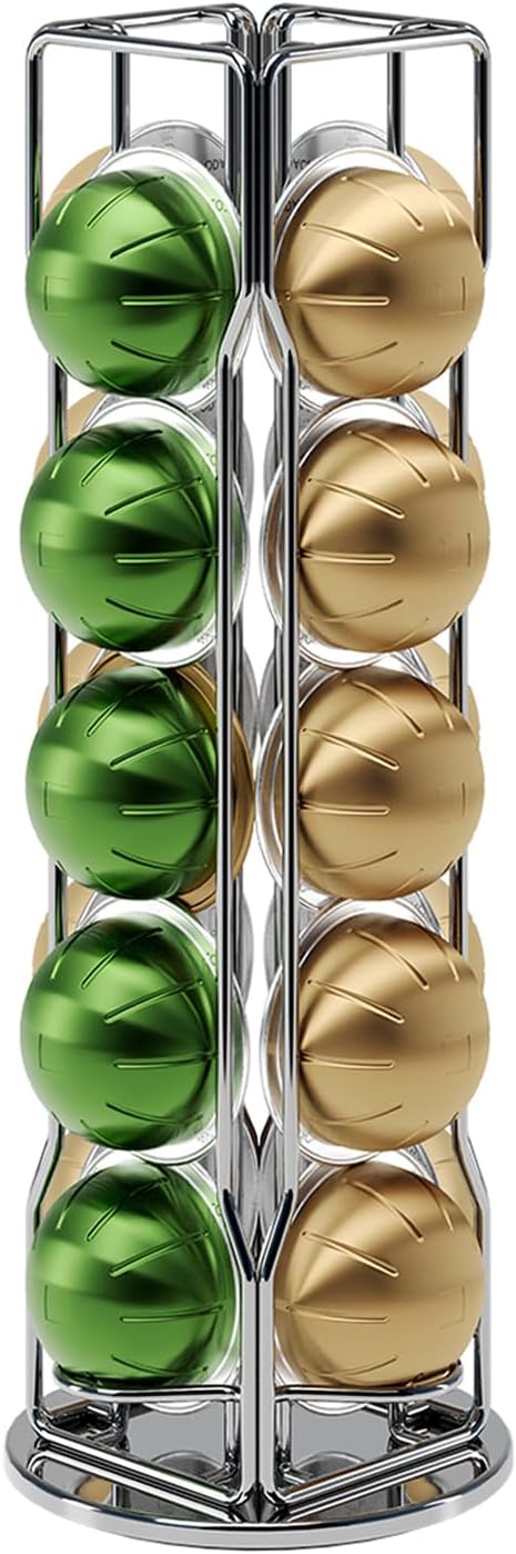 20 Vertuo Pods Coffee Pod Holder Compatible For Nespresso Vertuoline Stand Rack Holds Vertuo line Organizer Carousel 360-Degree Rotatable (Silvery)