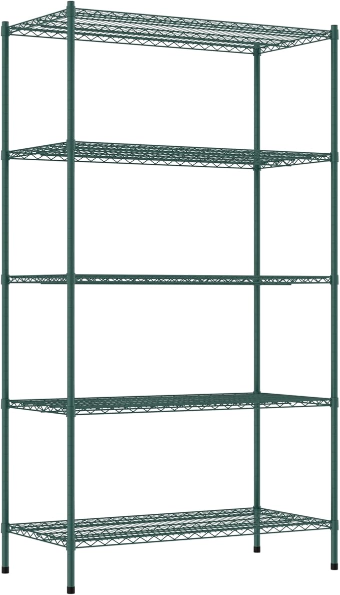 Commercial NSF Listed Green Epoxy Stationary Wire Shelving Kit 24" x 48" x 86", with 5 Shelves Perfect for Warehouse, Walk-in Refrigerator, Freezer, Grocery Store, Restaurant, Dishroom