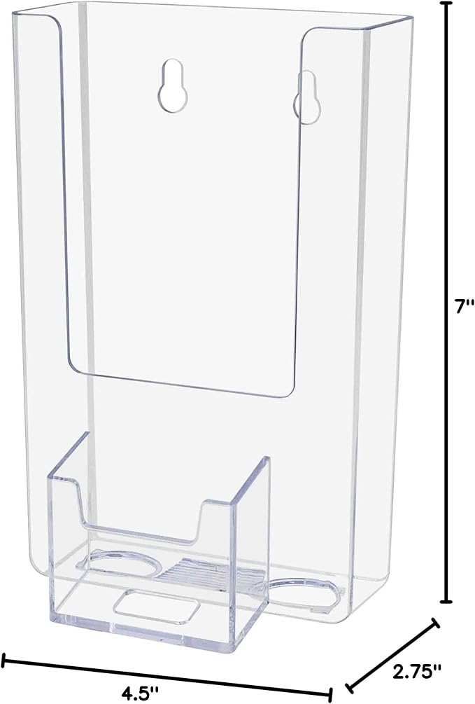 Marketing Holders Trifold Holder for 4 Inch Paper with Vertical Business Card Slot Pack of 12 Display Wall or Countertop Printed Media Clear Acrylic Real Estate Museums Travel Agency