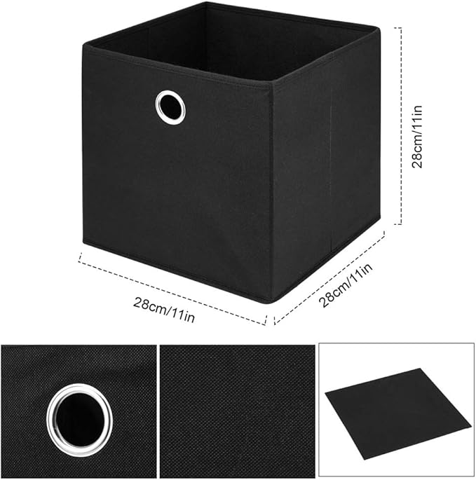 Black Storage Cube Bins 11x11x 11 Inch Cubes Organizer Storage Bins Foldable Fabric Strorage Boxes Collapsible Cubicle Storage Baskets Cloth Cube Inserts Storage Drawer for Cube Organizer QY-SC18-3