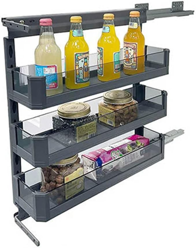 2-Tier Kitchen Cabinet Pullout Shelf and Drawer Orga Slide Out Pantry Storage Basket in Multiple Sizes, Narrow Multi-Layer Storage Rack，3 Tier，3 Tier-300mm Cabinet