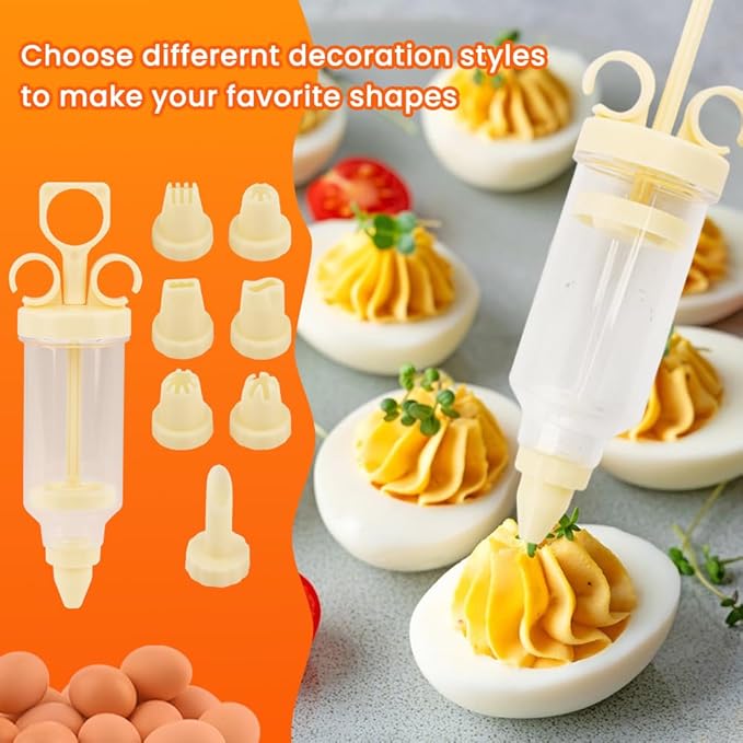 2-Layer Deviled Egg Containers With Lid,48PCS Deviled Eggs Tray Carrier with Hand Injector Piping Tool, Platter Holder Organizer for Refrigerator Party Picnic Travel Event