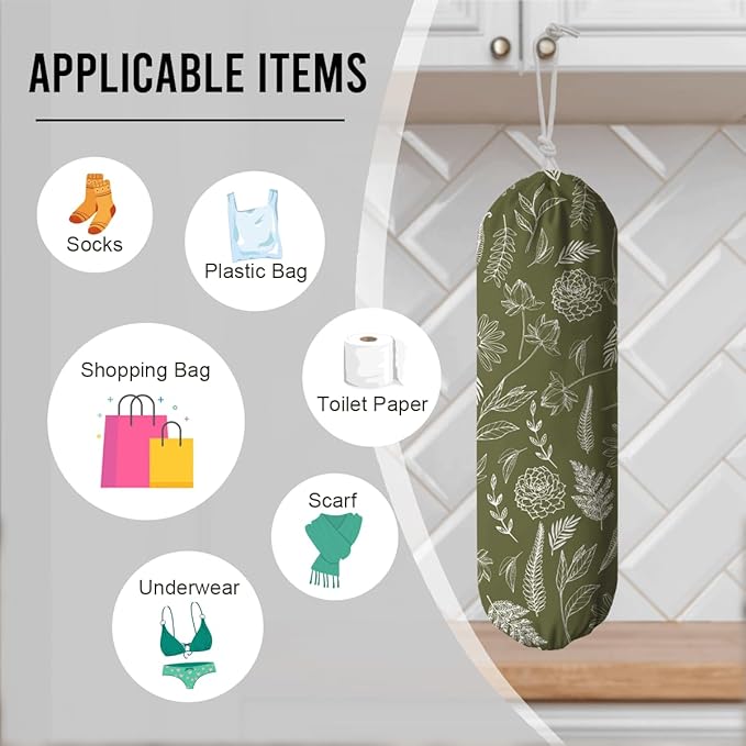 Antique Herbs Garbage Bag, Reusable Plastic Bags Organizer, Shopping Trash Bag Storage Container Dispensers, Kitchen Housewarming Gifts for Women Family Friends Grandma Mom