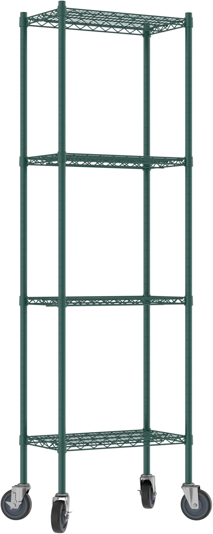 Commercial NSF Listed Green Epoxy Mobile Wire Shelving Kit 14" x 24" x 80", with 4 Shelves Perfect for Warehouse, Walk-in Refrigerator, Freezer, Grocery Store, Restaurant, Dishroom