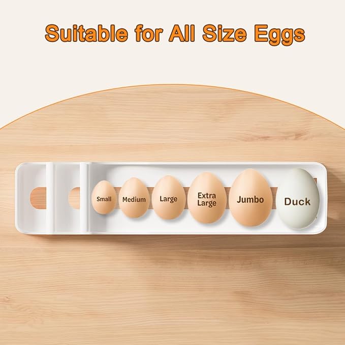 Egg Holder for Fridge, 3 Tiers Auto Rolling Egg Storage Organizer for Refrigerator, Slim Space Saving Container, Dispenser - Egg Roller for Eggs 18 Count
