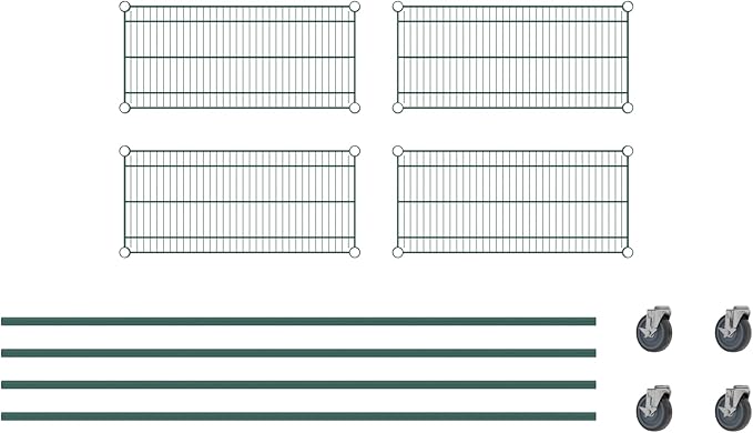 Commercial NSF Listed Green Epoxy Mobile Wire Shelving Kit 14" x 30" x 80", with 4 Shelves Perfect for Warehouse, Walk-in Refrigerator, Freezer, Grocery Store, Restaurant, Dishroom