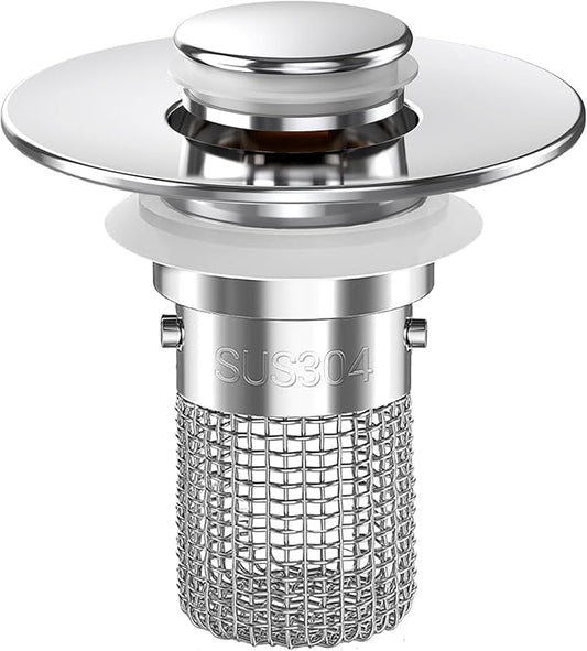 Sink Stopper Hair Catcher, Pop-up Sink Drain Strainer with Removable Stainless Steel Strainer Basket Hair Catcher, Bathroom Sink Strainer for Bathroom Sink Stopper Replacement(1PCS)