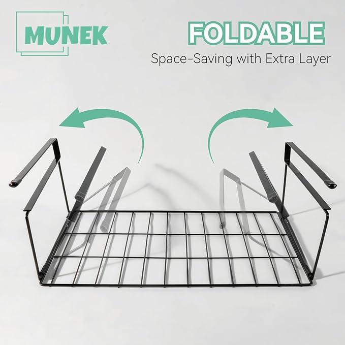 MUNEK Under Shelf Basket Storage Black 2 Pack Space-Saving with Extra Layer Lightweight & Quick to Install Non-Slip16.1"D x 8.46"W