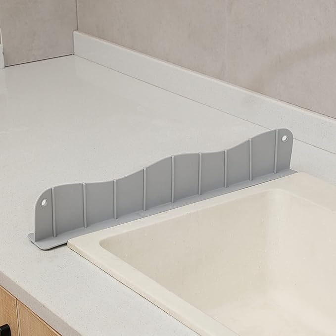 Silicone Sink Splash Guard Water Splash Guard for Kitchen Strong Suction Sink Splash Guard Behind Faucet Kitchen Island Sink Backsplash Guard (19.7L x 2.4W x 5H inches) - Wavy Gray