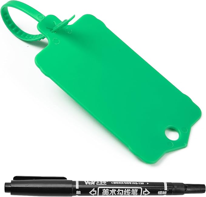 LeadSeals 100pcs Blank Plastic Tags for Labeling Reusable Hanging Tags Ties Key Tag Storage Labels Waterproof Plastic Mark Label Writable Hang Sign with One Marker Pen (Green)