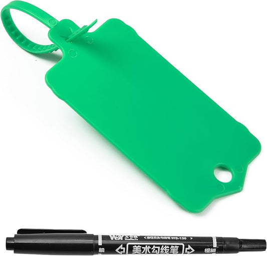 LeadSeals 100pcs Blank Plastic Tags for Labeling Reusable Hanging Tags Ties Key Tag Storage Labels Waterproof Plastic Mark Label Writable Hang Sign with One Marker Pen (Green)