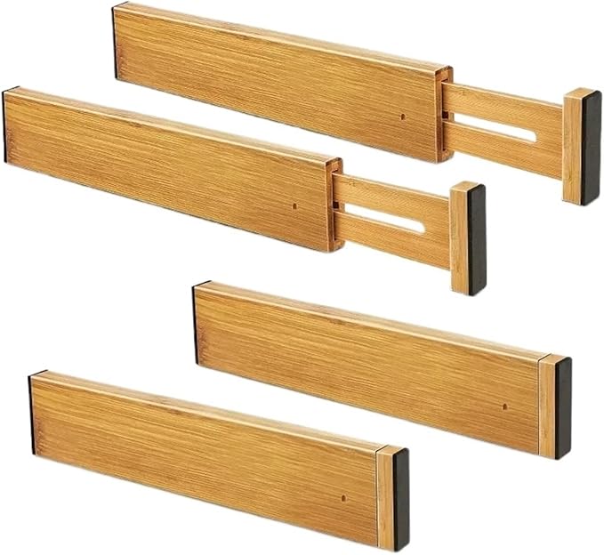Bamboo Drawer Dividers Organizers Adjustable Expandable Spring Loaded Separators For Kitchen Bedroom Dresser Offic(4PCs 17-22in)