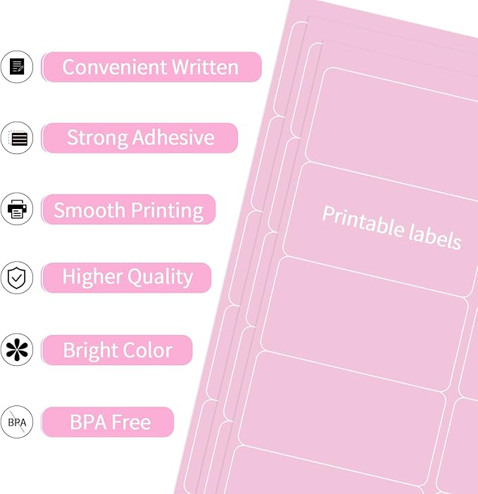 YEGAWEN Shipping Labels Stickers, 2"×4" Printable Mailing Label for Laser/Inkjet Printing- Matte Pink, Permanent Adhesive Labels Stickers
