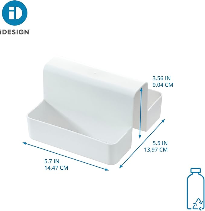 iDesign Sink Saddle Caddy for Kitchen Sink - Sink Saddle for Double Sink with Sponge Holder - White