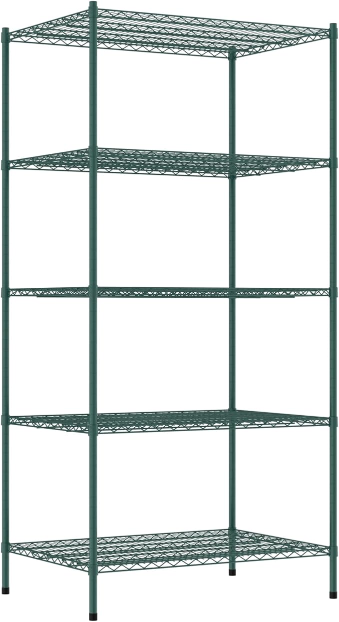 Commercial NSF Listed Green Epoxy Stationary Wire Shelving Kit 30" x 42" x 86", with 5 Shelves Perfect for Warehouse, Walk-in Refrigerator, Freezer, Grocery Store, Restaurant, Dishroom