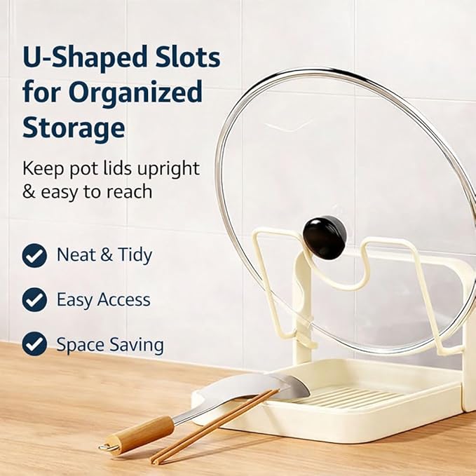 Kitchen Pot Lid Storage Rack with U-Shaped Slots, Carbon Steel Countertop Lid Holder with Removable Drip Tray, Vertical Organizer for Pots and Pans (Gray double layer)