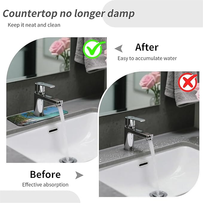 Kitchen Sink Splash Guard，Beautiful beach Faucet Mat Sink Gadgets-Super Absorbent Fast Drying Mat Drip Catcher for Kitchen, Bathroom,Sink Mat, Dish Drying Mat, Bathroom(15" X 5.5" )