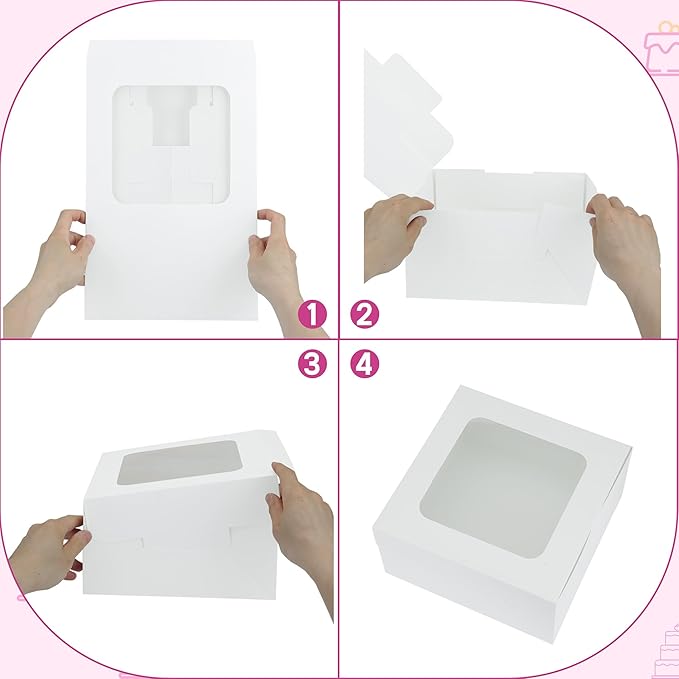 10x10x5 inch Cake Boxes,20 Pack Bakery Boxes with Window,and 10 Inch Round Cake Box,Cajas Pasteles for Cake Mother's Day,Pastries,Chocolates,Cookies,Pie,Birthday Party,Wedding