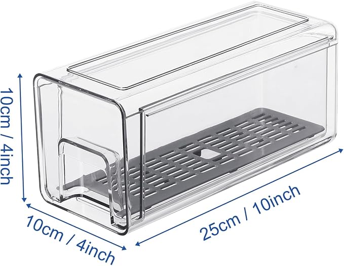 Bronkeeper Pull Out Clear Fridge Organizer Drawers with Drainer, Refrigerator Stackable Storage Bins for Kitchen Fruit & Veggie Organization (2PCS, Small)