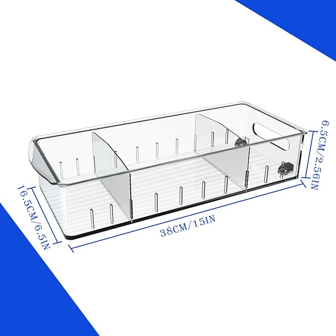 2 PCS Fridge Organizer with Wheels, Refrigerator Organizers and Storage with Adjustable Dividers, Clear Pantry Organizer Bins for Kitchen Organization and Storage