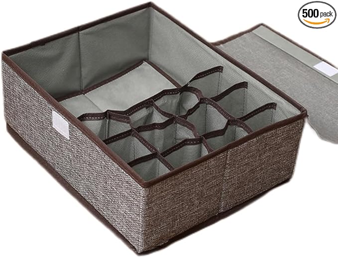 FACELESS Cotton and Linen Fabric Storage Box, Foldable with Lid, Dust-Proof, Drawer Style Partition, Underwear and Socks Storage (Grey-13 grids, 17.72X11.42X4.72 IN)