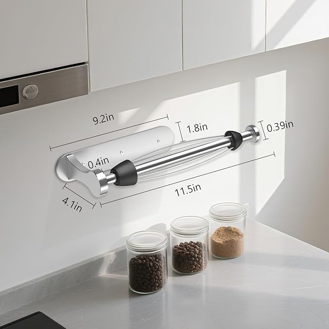 Magnetic Paper Towel Holder for Fridge -No Drill, One Hand Tear RV Paper Towel Holder with Ratchet Mechanism, Self-Adhesive & Wall Mount for Refrigerator, Kitchen, Grill, Garage (Silver)