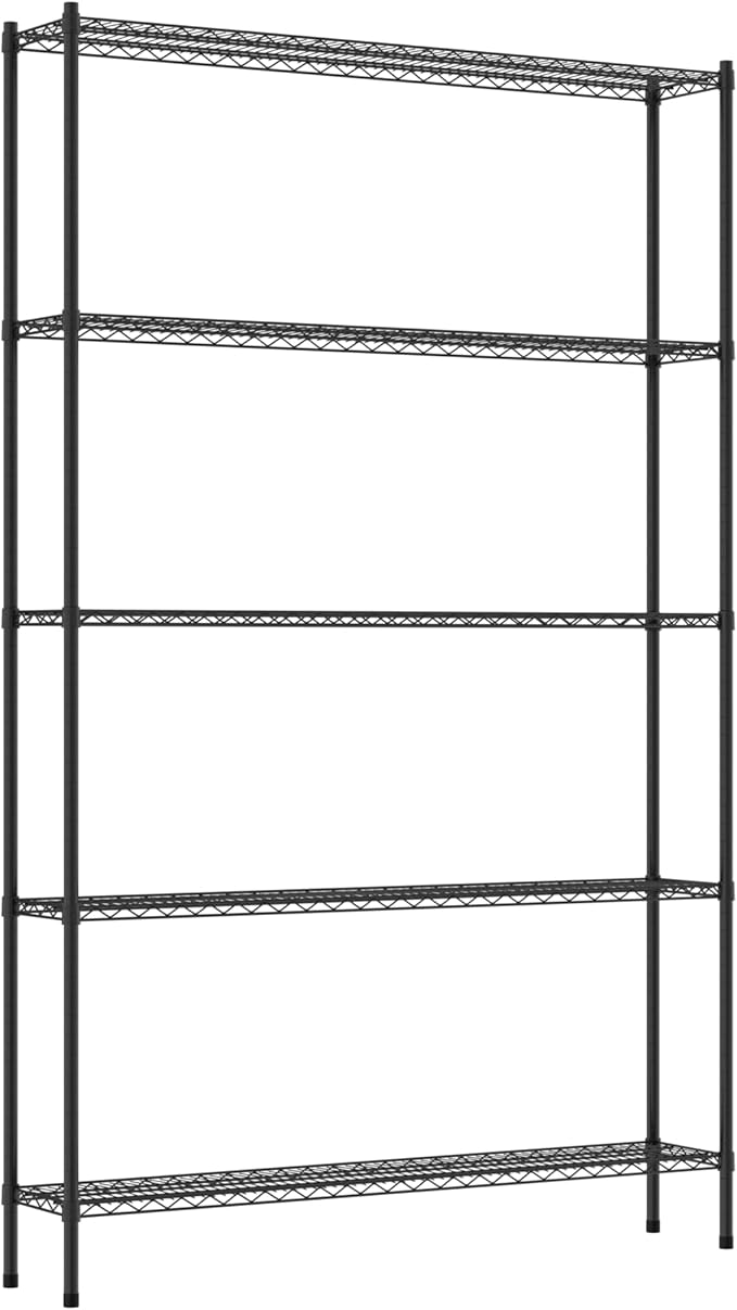 Commercial NSF Listed Black Epoxy Stationary Wire Shelving Kit 12" x 60" x 96", with 5 Shelves Perfect for Warehouse, Walk-in Refrigerator, Freezer, Grocery Store, Restaurant, Dishroom
