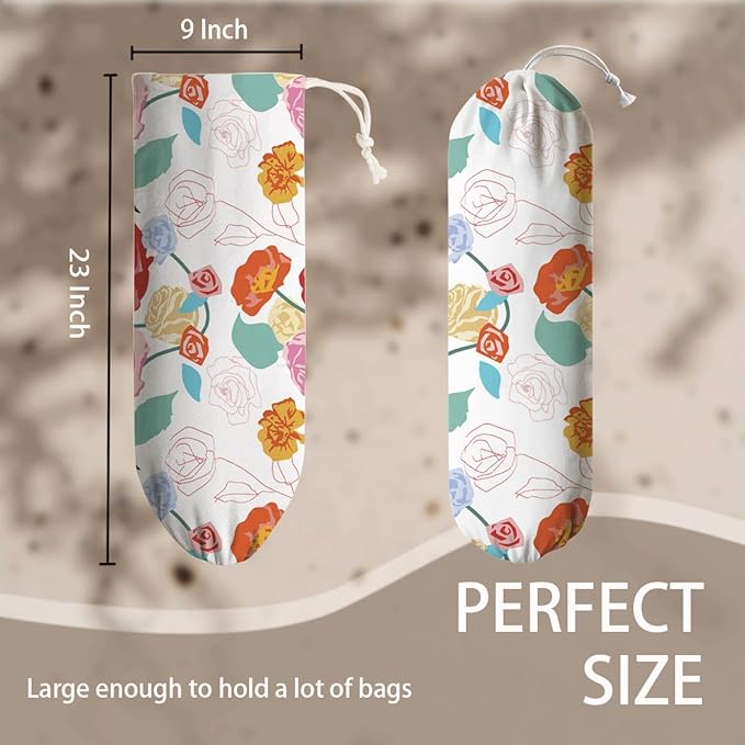 Floral Grocery Bag Holder, Garbage Shopping Trash Bags Carrier Organizer, Reusable Fabric Plastic Bag Holder, Kitchen Housewarming Gifts for Women Family Friends Grandma Mom