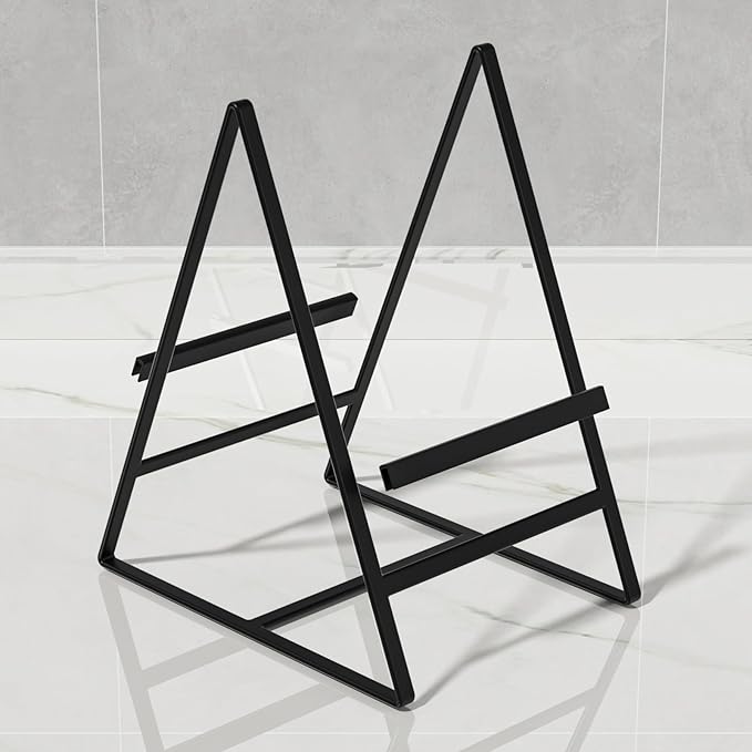 2 Pack Triangle Plate Holders Organizers Large Upright Cabinet Dish Drying Racks Metal Plate Dish Organizers Racks Stands for Countertop and Cupboard Black