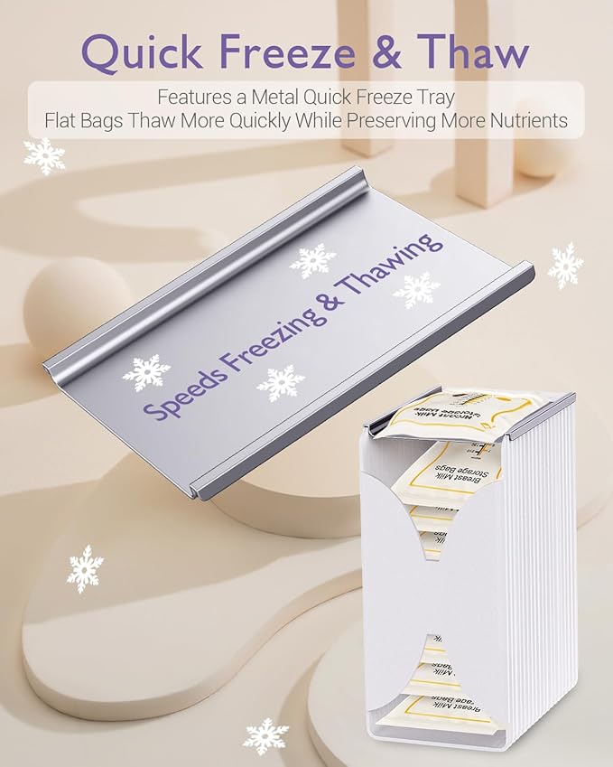 Freeze Organizer and Tower for Breastmilk Storage Bags, First-in First-Out Container Storing System with Quick-Freeze Tray to Freezing Breastmilk, Reusable and Breastfeeding Essentials