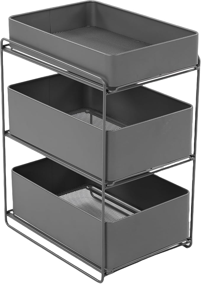 Under Sink Organizer, 3-Tier Pull Out Bathroom Cabinet Countertop Organizers Shelf, Extendable Drawer Kitchen Storage Sink Shelves for Bathroom Laundry Pantry