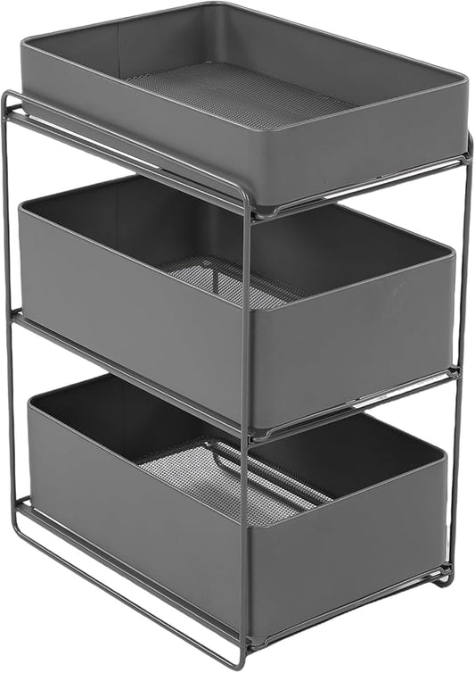 Under Sink Organizer, 3-Tier Pull Out Bathroom Cabinet Countertop Organizers Shelf, Extendable Drawer Kitchen Storage Sink Shelves for Bathroom Laundry Pantry
