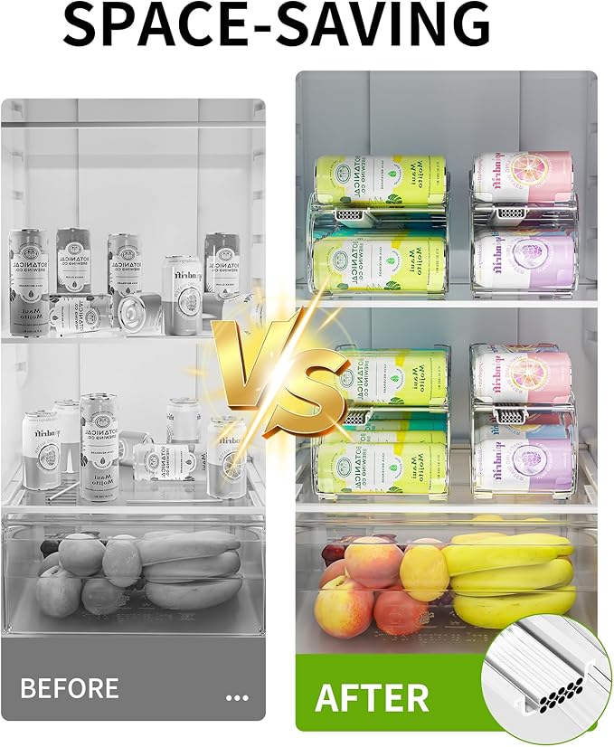 Soda Can Organizer 2 Pack, Automatic Rolling Can Organizers for Refrigerator - Wide+Slim 2 Size Can Dispenser for Fridge & Pantry Storage - Space Saving Kitchen & Beverage Organizer