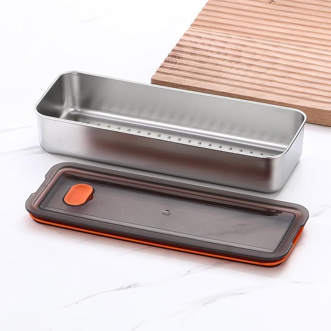 Verveia 2Pack Food Storage Container,Deli Meat Container with Lid,Bacon Container for Refrigerator,304 Stainless Steel Bacon Storager,Cheese Holder for Fridge,Dishwasher Safe Fruit Storage Containers
