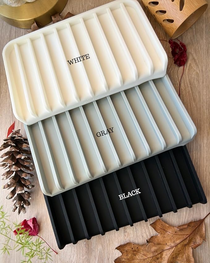 Effilogic Silicone Sponge Holder – Self-Draining Kitchen Sink Organizer, Quick Dry Mat and Counter Protector – Dishwashing Accessories for Sponges, Brushes, and Soap - Large Grey