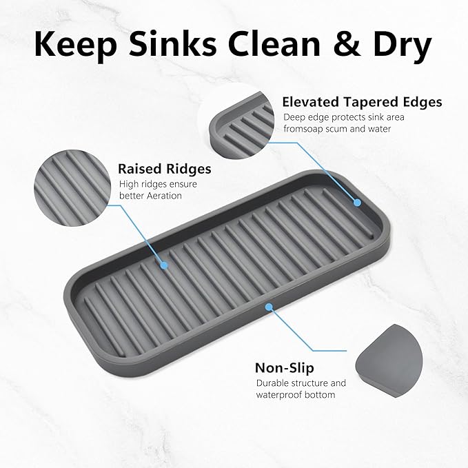 silicone sponge holder - dish soap holder for kitchen counter 2 Pack, Waterproof sponge soap tray for kitchen sink bathroom, Multipurpose sink caddy organizer for soap dispenser Scrubbers Makeup Gray