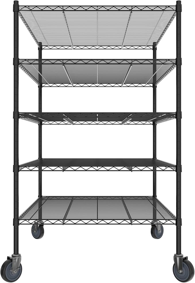 Commercial NSF Listed Black Epoxy Mobile Wire Shelving Kit 36" x 48" x 60", with 5 Shelves Perfect for Warehouse, Walk-in Refrigerator, Freezer, Grocery Store, Restaurant, Dishroom