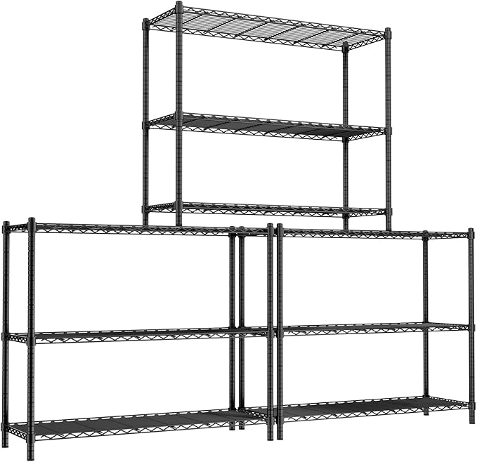 MODCART Storage Shelves, 3 PCS 48" L x 20" W x 47" H Heavy Duty Garage Wire Shelving Unit Loads 1200LBS, 3-Tier Adjustable Metal Industrial Utility Shelf Rack for Kitchen, Laundry Room, Basement
