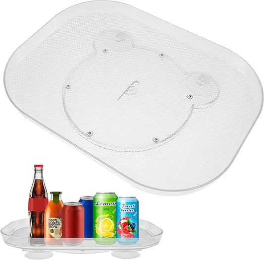 Lazy Susan Turntable Organizer for Refrigerator 360 Degree Rotating Storage Rack Clear Rectangular Turntable Storage Tray Rotating Spice Rack for Kitchen Cabinet Countertop Pantry