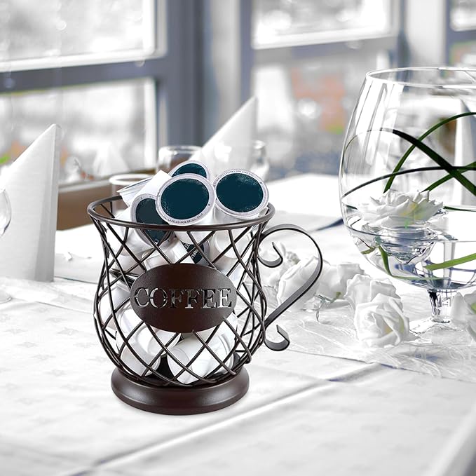 Metal Coffee Pod Storage Basket Organizer Coffee Capsule Holder for Kitchen Brown European Style