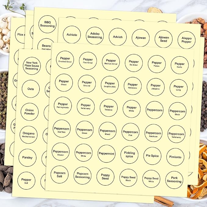 Spice Labels, 432Pcs Spice Labels Stickers 1.4in Waterproof Adhesive Round Preprinted Spice with Blank Label Black Tear Resistant Sticker for Kitchen Jars Caps Food Containers Organizers (T Black)