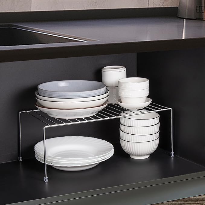 ROFAY Kitchen Cupboard Shelf Wire Rack - 4 Pack Cabinet Shelf Storage Organiser for Kitchen Cupboard, Pantry, Counter-Tops, Fridge, Food and Utensils - Chrome