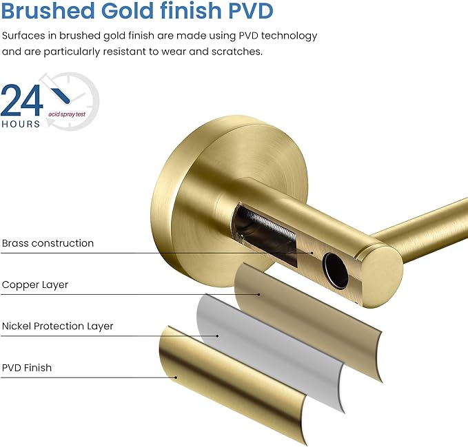 KIBI Circular 2-Piece Bathroom Hardware Set – Includes Wall Mounted Towel Bar & Toilet Paper Holder – Modern, Durable, Rust-Resistant, Bathroom Accessories (Brushed Gold, C-KBA14-2-1)