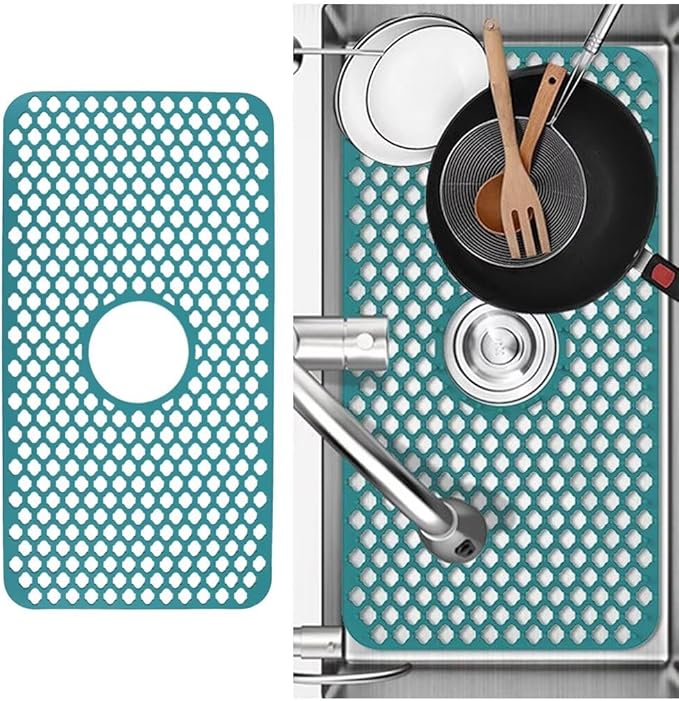 SEEK RARE Kitchen Sink Mat 24 x 13in Silicone Sink Mat Non Slip Sink Protector for Farmhouse Kitchen Green