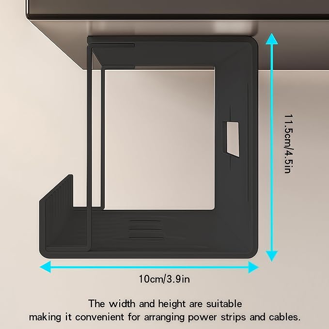 Under Desk Cable Management 12'' Tray Wires Organizer Power Strip Management No Drill Under Table Organizer for Cable Storage (BLACK-30CM)