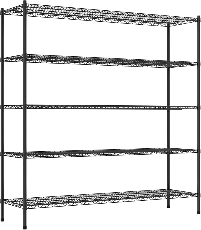 Commercial NSF Listed Black Epoxy Stationary Wire Shelving Kit 21" x 72" x 74", with 5 Shelves Perfect for Warehouse, Walk-in Refrigerator, Freezer, Grocery Store, Restaurant, Dishroom