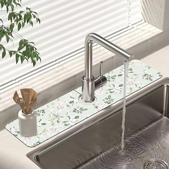 Sink Splash Guard Faucet Mat Petunias Flowers and Butterflies Absorbent Fast Drying Mat Sink Gadgets Splash Guard Behind Faucet Drip Catcher for Kitchen Bathroom 23.5"X5.5"