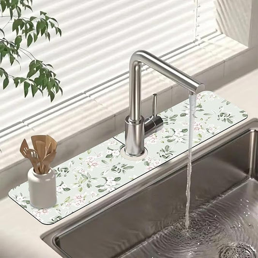 Sink Splash Guard Faucet Mat Petunias Flowers and Butterflies Absorbent Fast Drying Mat Sink Gadgets Splash Guard Behind Faucet Drip Catcher for Kitchen Bathroom 23.5"X5.5"